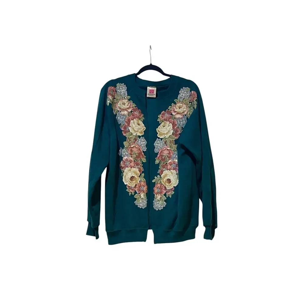 Hanes Her Way Vintage Floral Open Front Cardigan XLarge - Picture 1 of 7